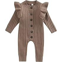 Newborn Baby Girl Knitted Sweater Jumpsuit Long Sleeve Romper Onesie Winter Fleece Clothes Warm O... | Amazon (US)