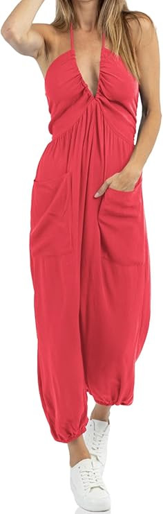 Cicy Bell Women's Sexy Halter Jumpsuits Casual Deep V Nevk Beach Jogger Long Pants Rompers | Amazon (US)