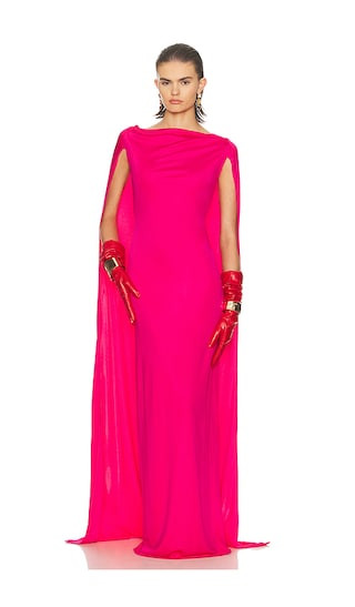 The Alva Caped Jersey Dress in Shocking Pink | Revolve Clothing (Global)