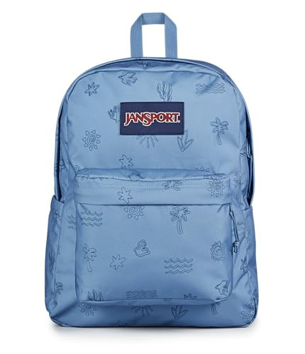 JanSport SuperBreak Plus Backpack with Padded 15-inch Laptop Sleeve and Integrated Bottle Pocket - Spacious and Durable Daypack for Work and Travel - Sunny Sketches Blue | Amazon (US)