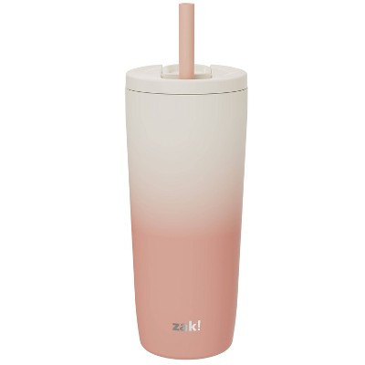 Zak Designs 20 fl oz Stainless Steel Peach Ombre Straw Tumbler Orange: Dishwasher-Safe Portable Drinkware for Cold Beverages | Target