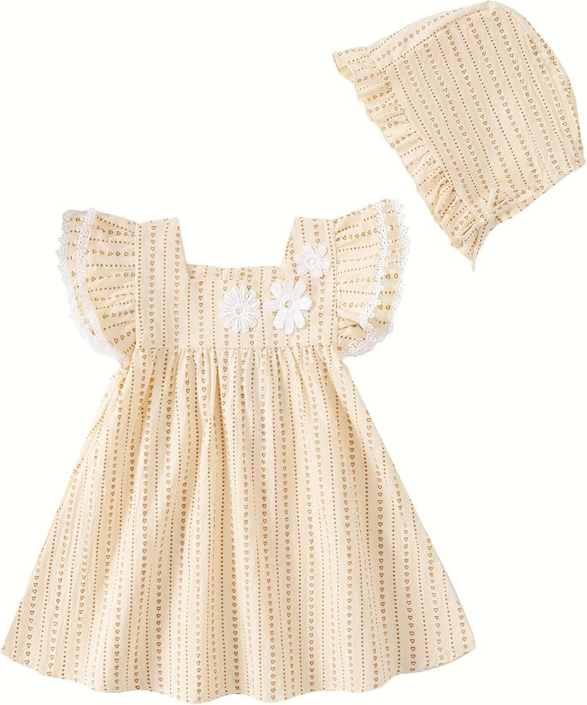 Kucnuzki Baby Girl Clothes Toddler Girls Summer Dress Ruffle Fly Sleeve Casual Sundress Square Ne... | Amazon (US)
