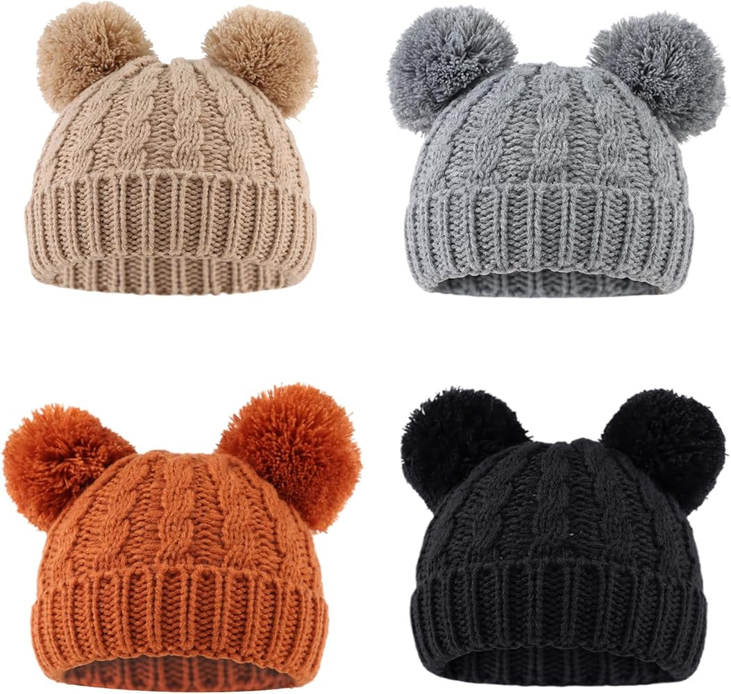 Yuoahcn Baby Girl Beanie Winter Baby Boy Hat with Pom pom Warm Infant Knitted Hats Toddler Kid Be... | Amazon (US)