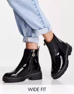 River Island Wide Fit patent chunky chelsea boot in black | ASOS (Global)
