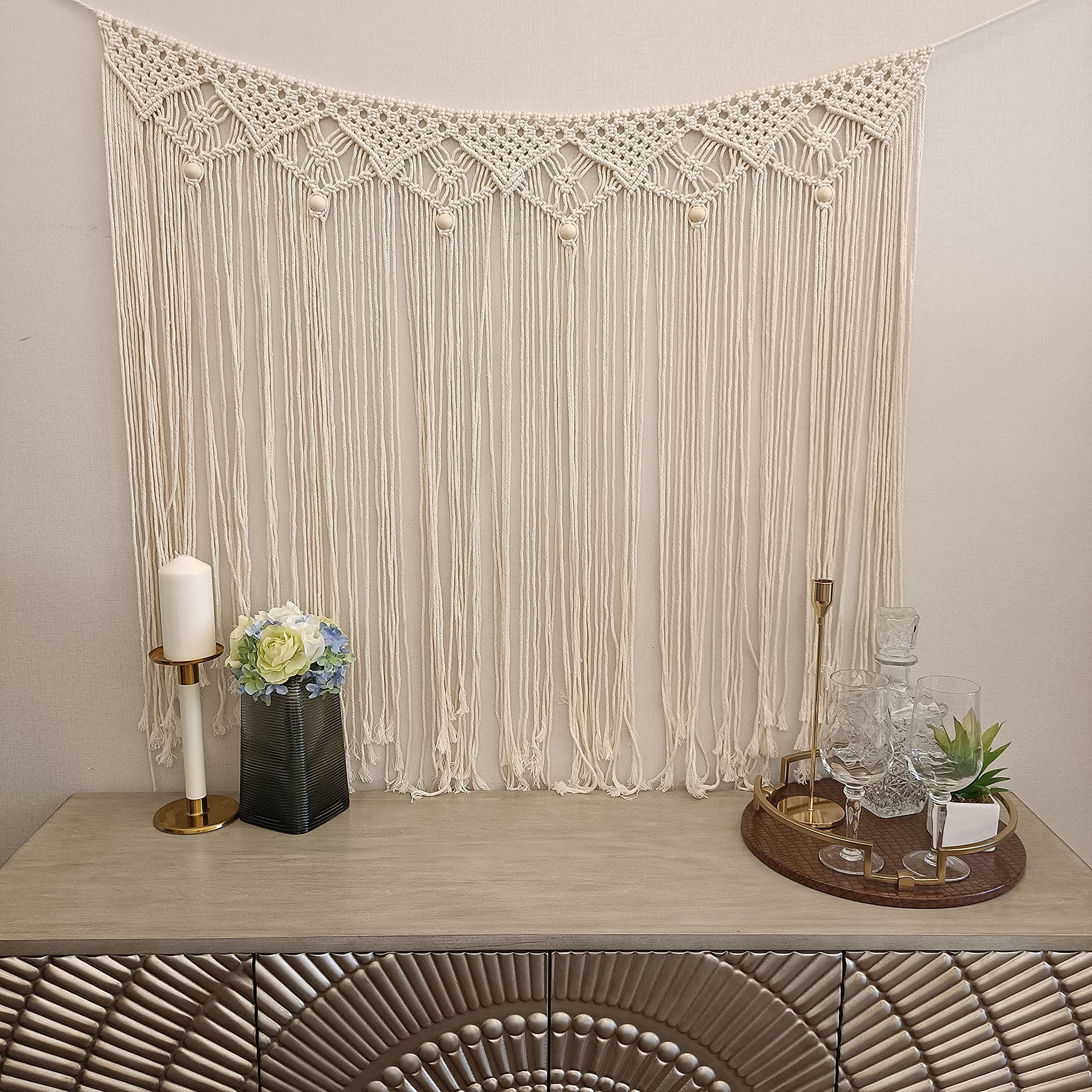 Macrame Wall Hanging, Hanging Wall Tapestry Large Bohemian Wall Decoration Macrame Curtain fringe... | Amazon (US)