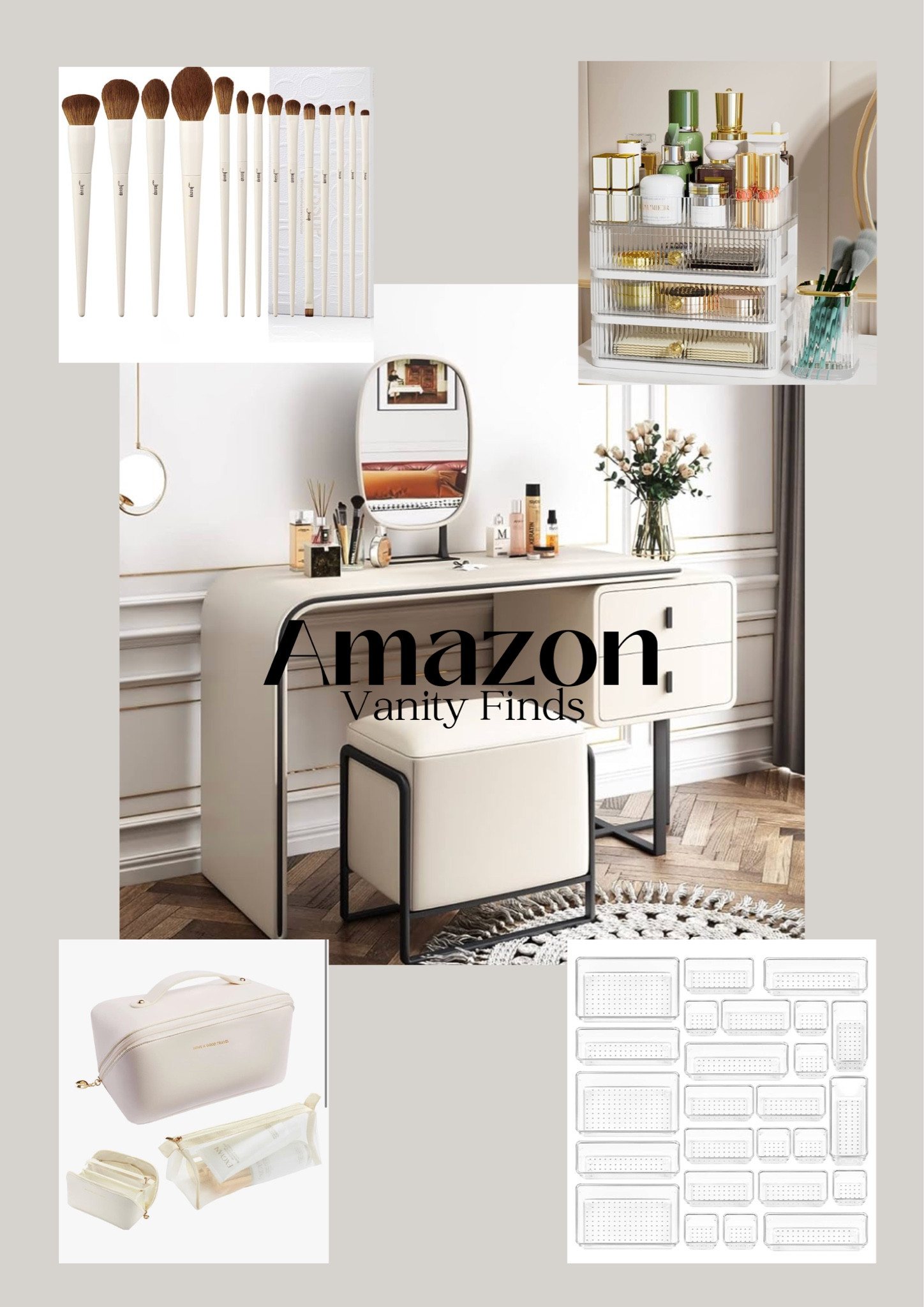 Sleek vanity finds from Amazon. 
#makeup #beauty #vanity #sleek #amazonfinds #makeupvanity #makeupbrushes #makeupbag #organization #drawerorganizers #beautyfinds #makeuporganization #minimal 

#LTKFind #LTKbeauty #LTKhome