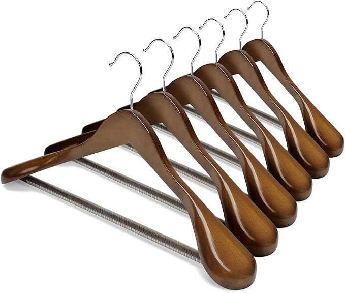 HOUSE DAY Wide Shoulder Wooden Hangers, Suit Hangers with Non Slip Pants Bar, Smooth Finish 360°... | Amazon (US)