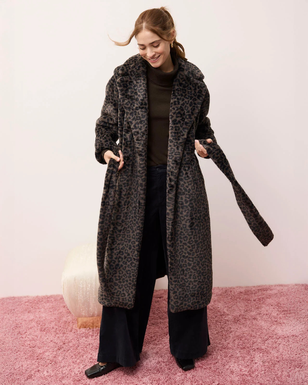 Lucia Long Fur Leopard Coat | Splendid