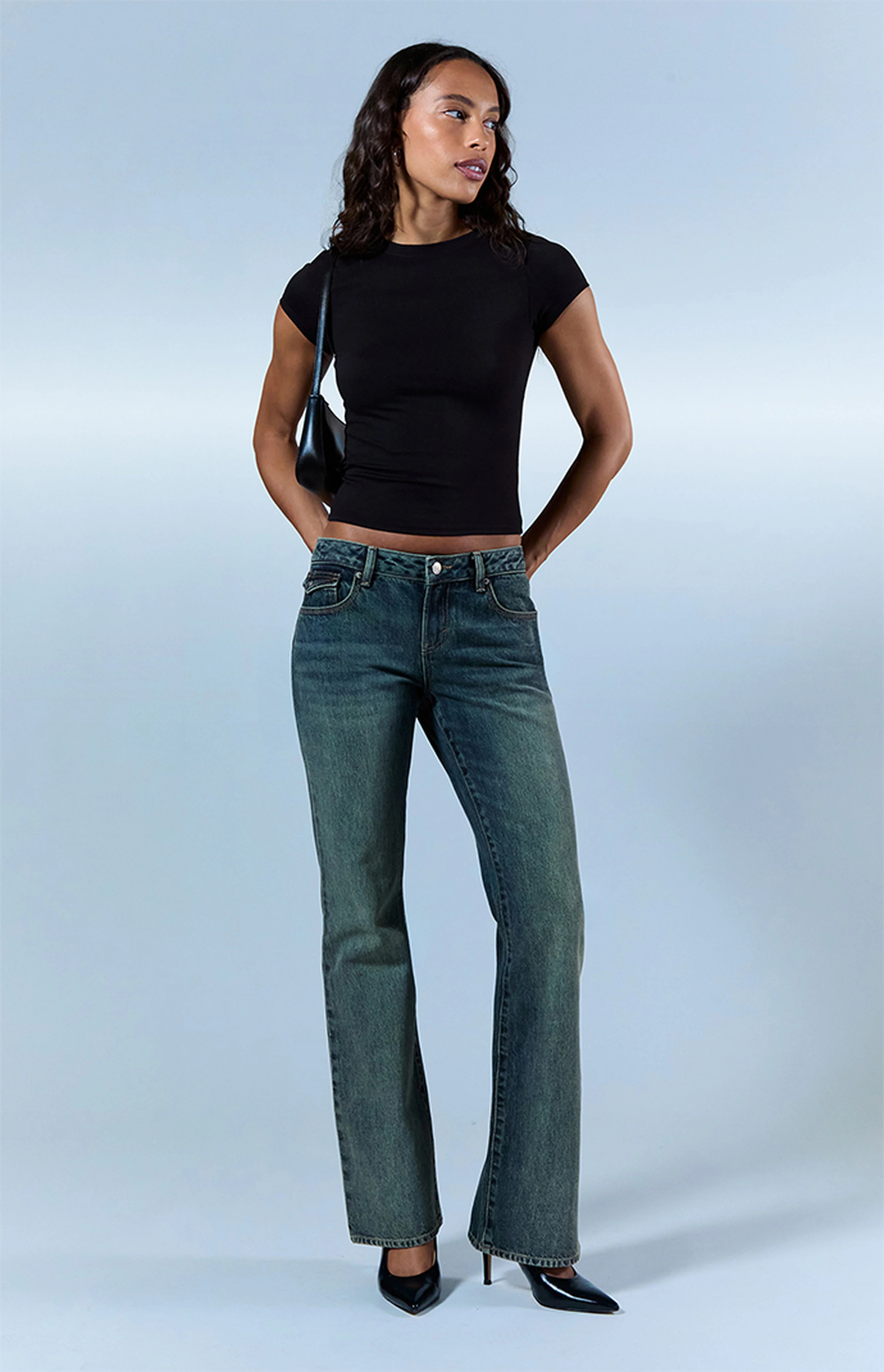 Pacsun Jade Low Rise Bootcut Jeans Button Pocket Dark Blue | PacSun