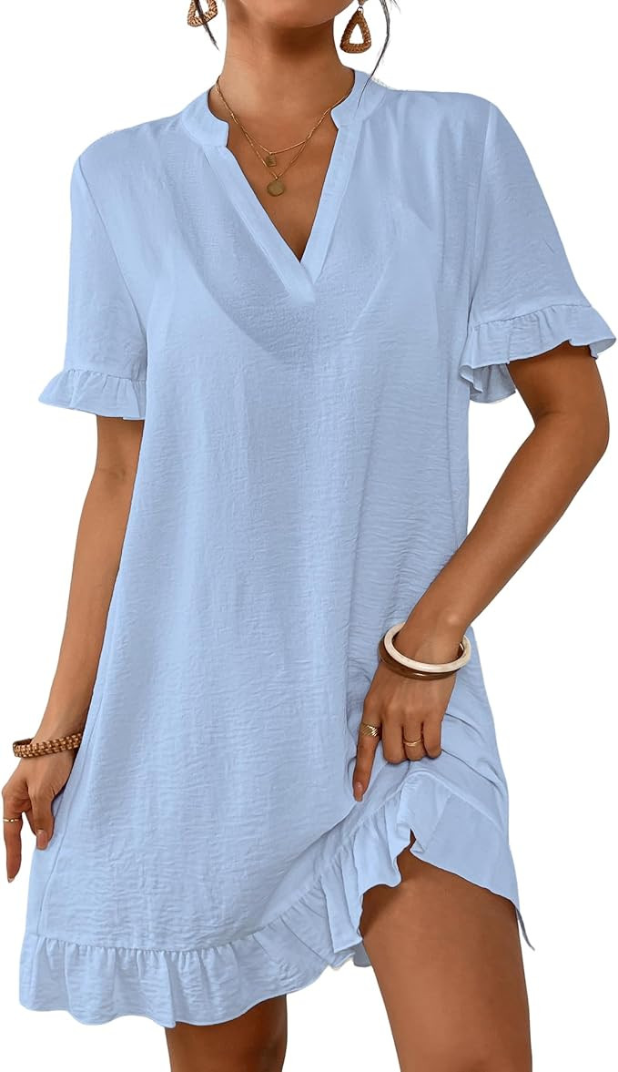 Bsubseach Womens Swimsuit Cover Up Shirt Ruffle Short Sleeve Bathing Suit Coverups V Neck Flowy R... | Amazon (US)