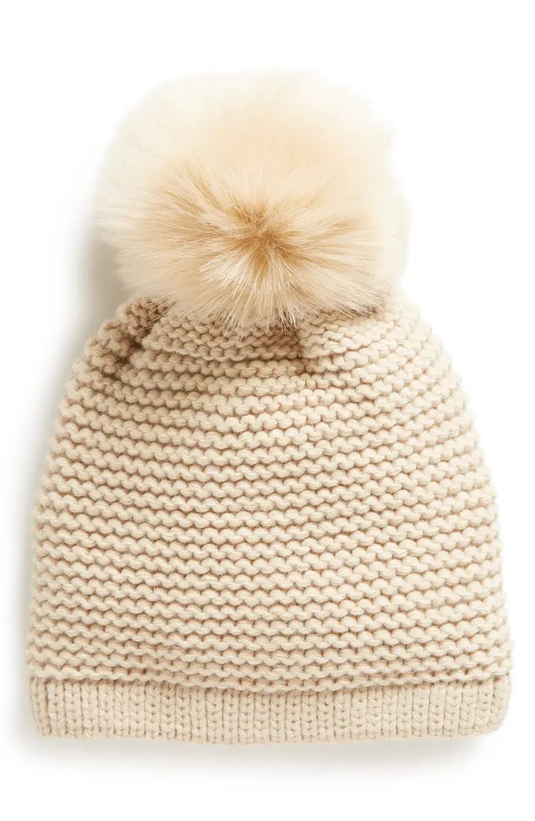 Wool Blend Beanie with Faux Fur Pompom | Nordstrom