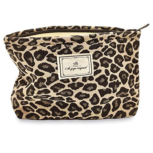 STARDW Leopard Makeup Bag Organizer Cosmetic Bags for Women and Girls,Travel Toiletry Bag Large Capacity Canvas Makeup Zipper Pouch, Purse Organizer Pouches (Brown Leopard) | Amazon (US)