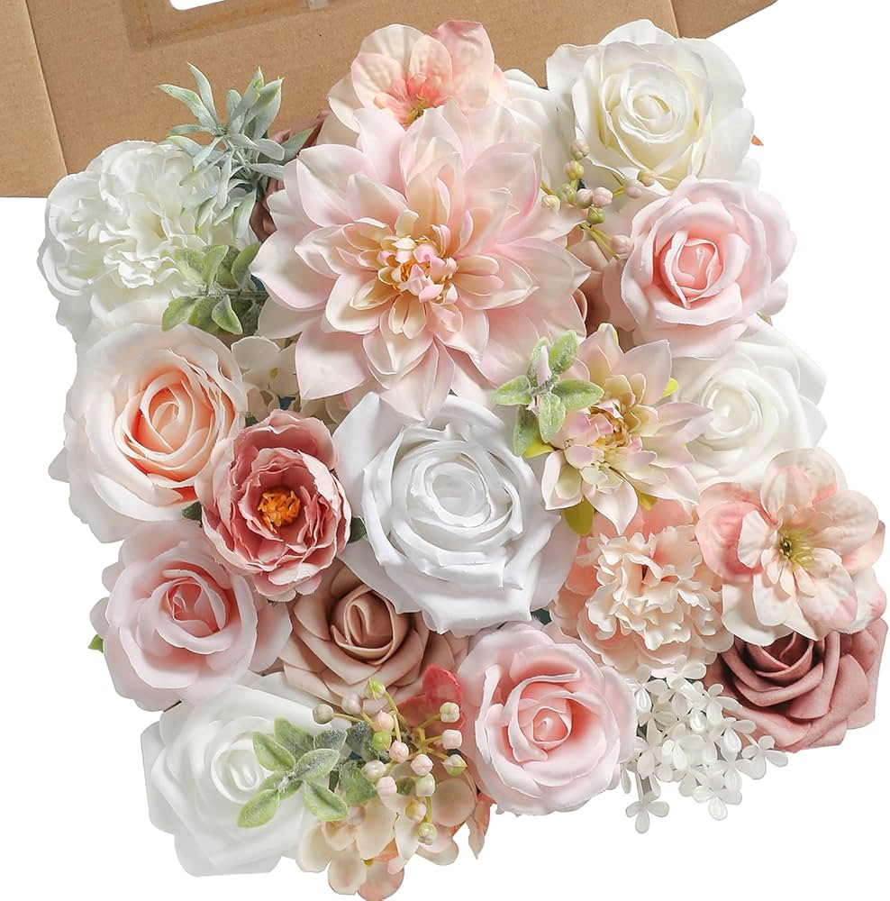 Artificial Flowers Pink Rose Fake Flowers with Stems Dahlia Artificial Flowers for Decoration Bri... | Amazon (US)
