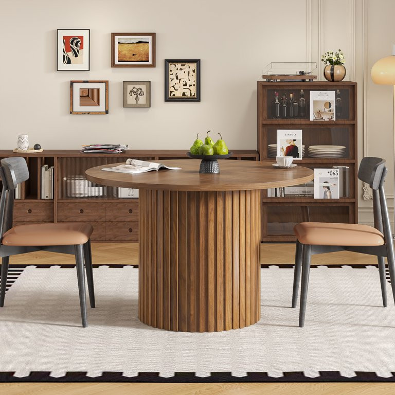 Modern Round Dining Table, 47 Inch Small Circle Kitchen Tables for 4-6, Wood Strip Base, Farmhous... | Walmart (US)