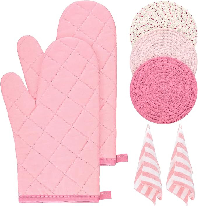 Zubebe Oven Mitts and Pot Holders with Kitchen Towels Set of 7, Valentine Gift for Women Heat Res... | Amazon (US)