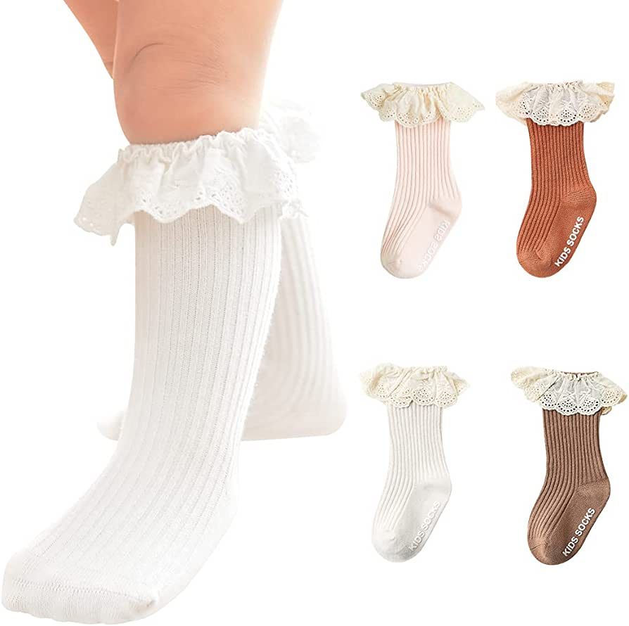 HOUSEYUAN Baby Toddler Ruffle Lace Knee Girls Uniform Long Stockings Infants Cotton Cute Princess... | Amazon (US)