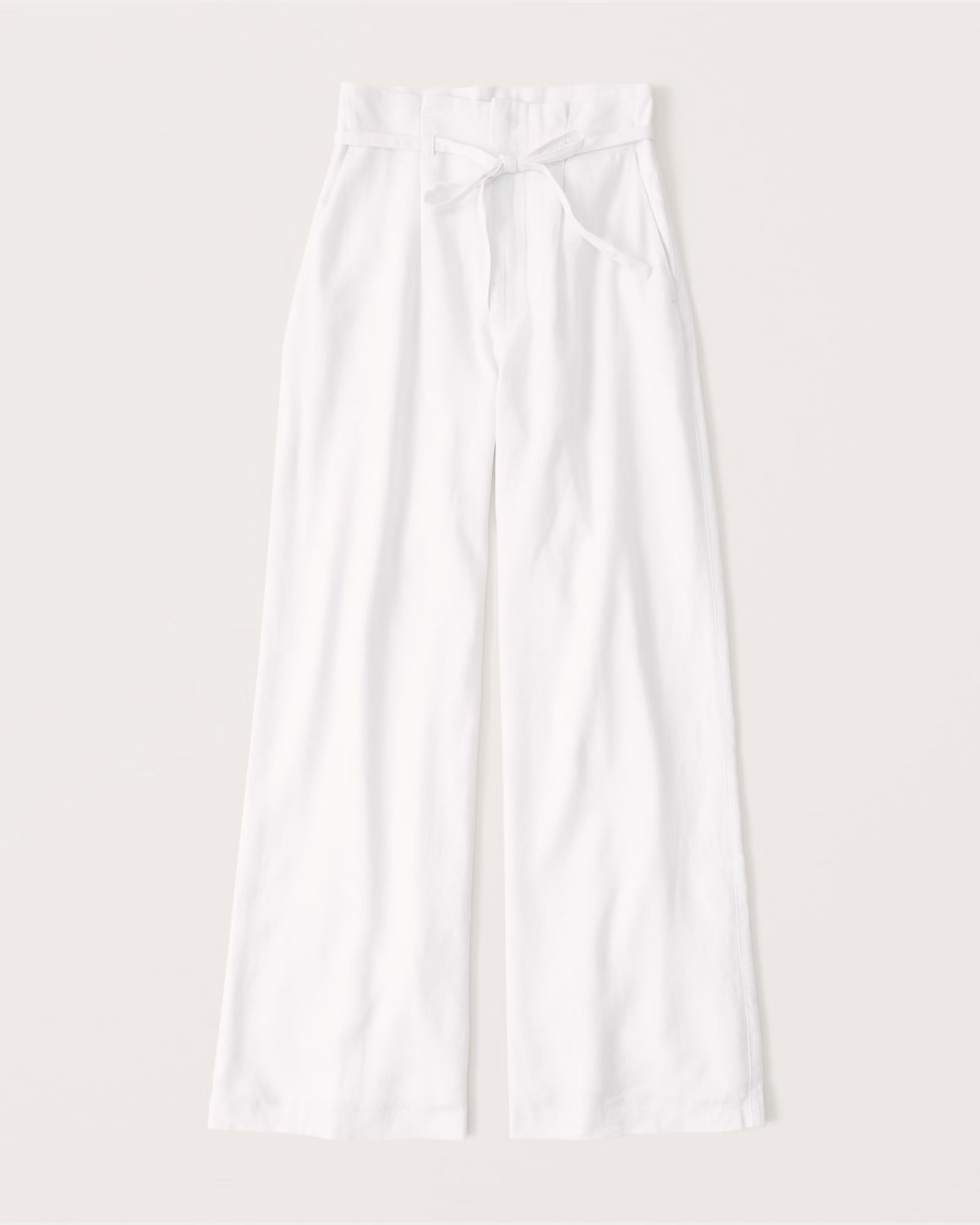 Linen Tailored Full-Length Wide Leg Pants | Abercrombie & Fitch (US)