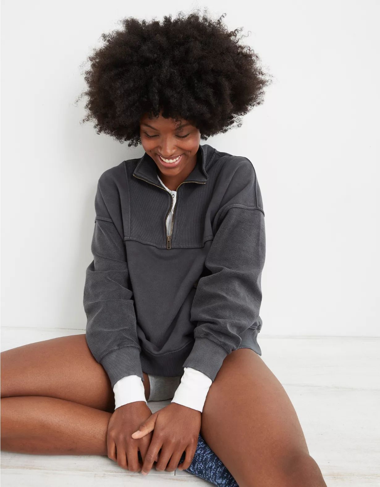 Aerie Luxe Motto Quarter Zip Sweatshirt | American Eagle Outfitters (US & CA)