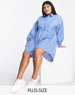 Influence Plus mini shirt dress in blue stripe | ASOS (Global)