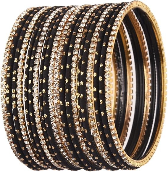 Efulgenz Rhinestone Crystal Bangles for Women Indian Bollywood Set Wedding Jewelry CZ Plain Metal... | Amazon (US)
