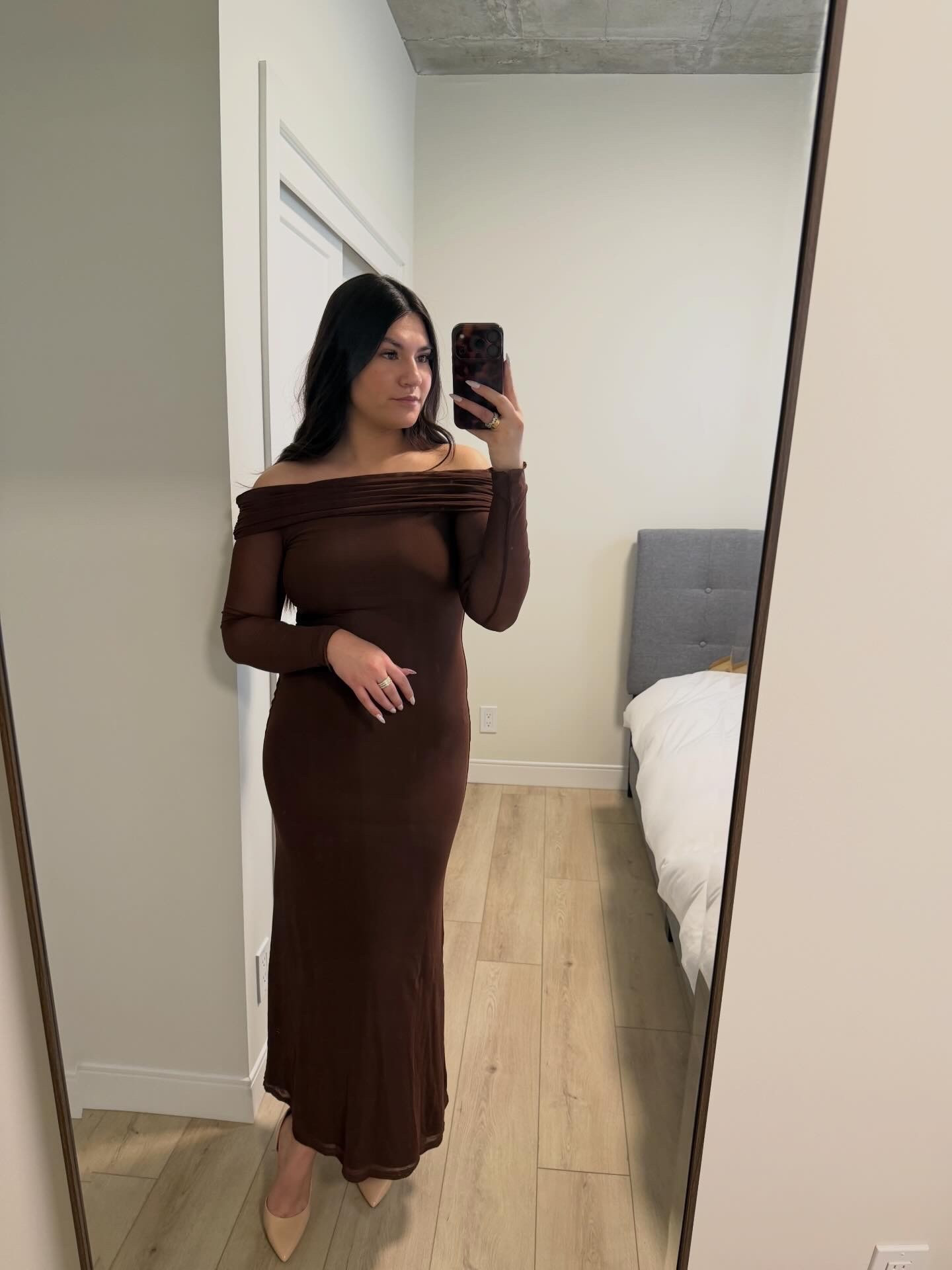 Brown off the shoulder maxi dress 🤎

#LTKootd #LTKWedding #LTKspring