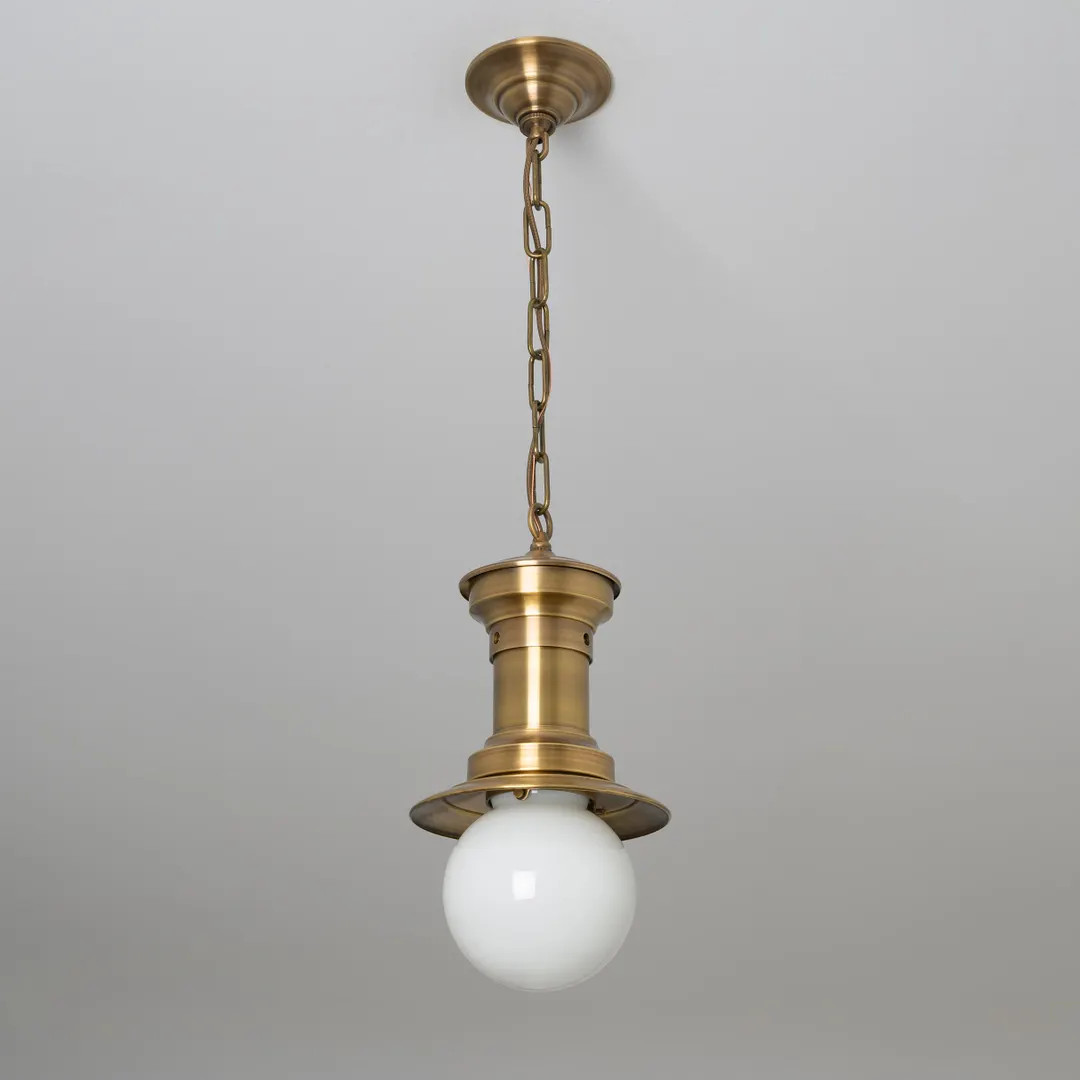 Vintage Inspired White Round Hand Blown Glass Chain Pendant Chandelier Lighting Heavy Solid Brass... | Etsy (US)