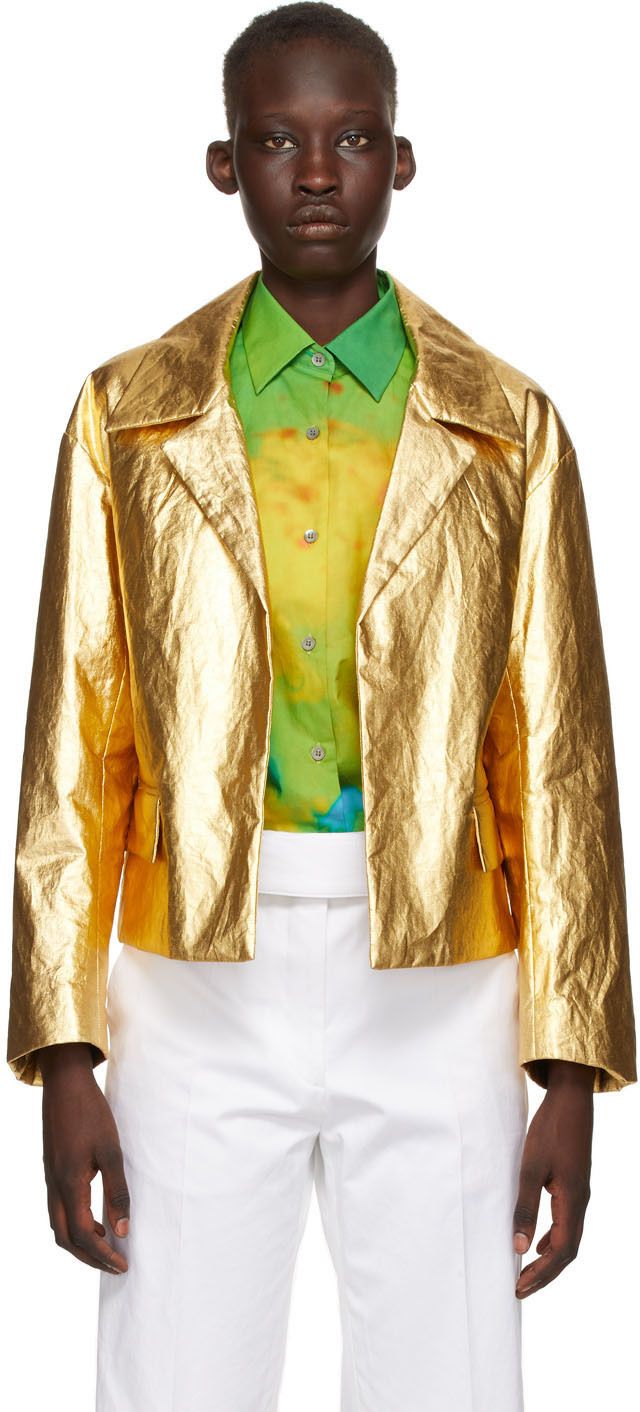 Gold Linen Vondi Foil Jacket | SSENSE