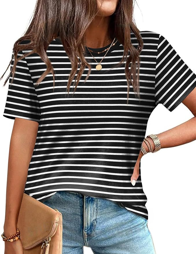 Zeagoo Womens Summer Tops Casual Short Sleeve Striped Shirts Basic Crew Neck T-Shirts Business Wo... | Amazon (CA)