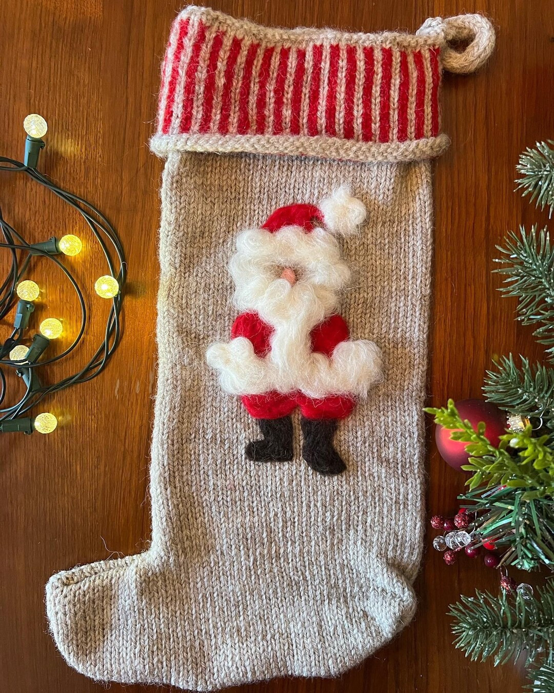 Large Handmade Christmas Stocking Cozy Wool Knit With Needle-felted Jolly Santa Design Personaliz... | Etsy (US)