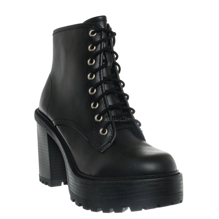 High Heel Combat Boot - Lace Up Military Threaded Shoe | Walmart (US)