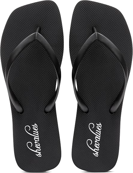 shevalues Women's Slim Square Toe Flip Flops Comfortable Summer Rubber Thong Sandals for Beach, S... | Amazon (US)