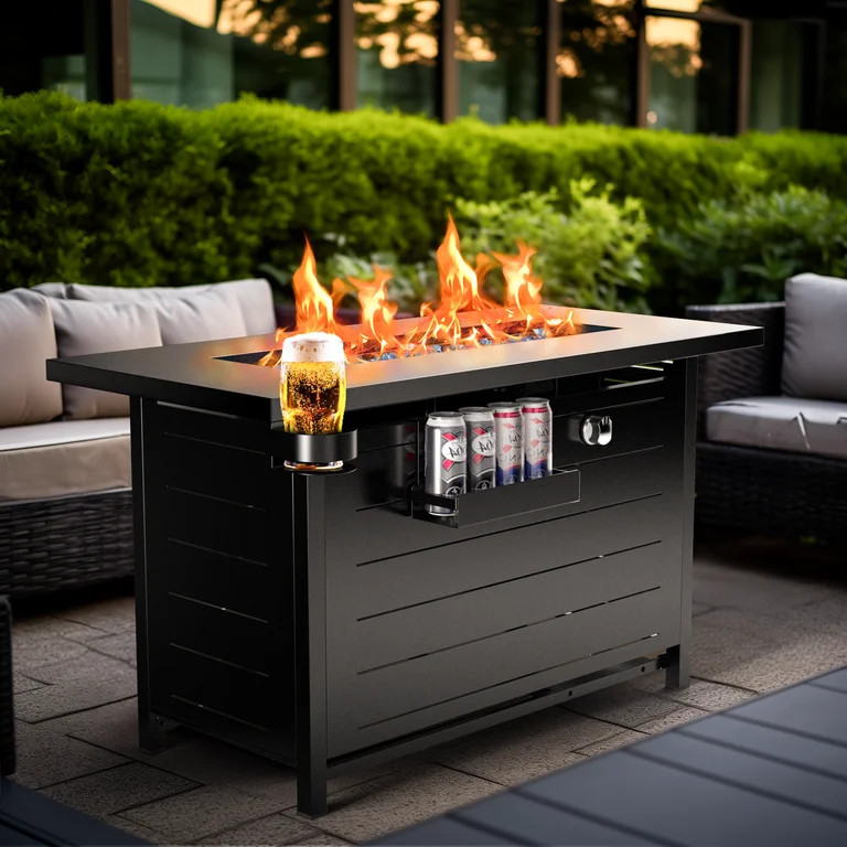43" Propane Fire Pits for Outside 60,000 BTU Gas Fire Pit Table for Outside with Lid , Glass Bead... | Walmart (US)