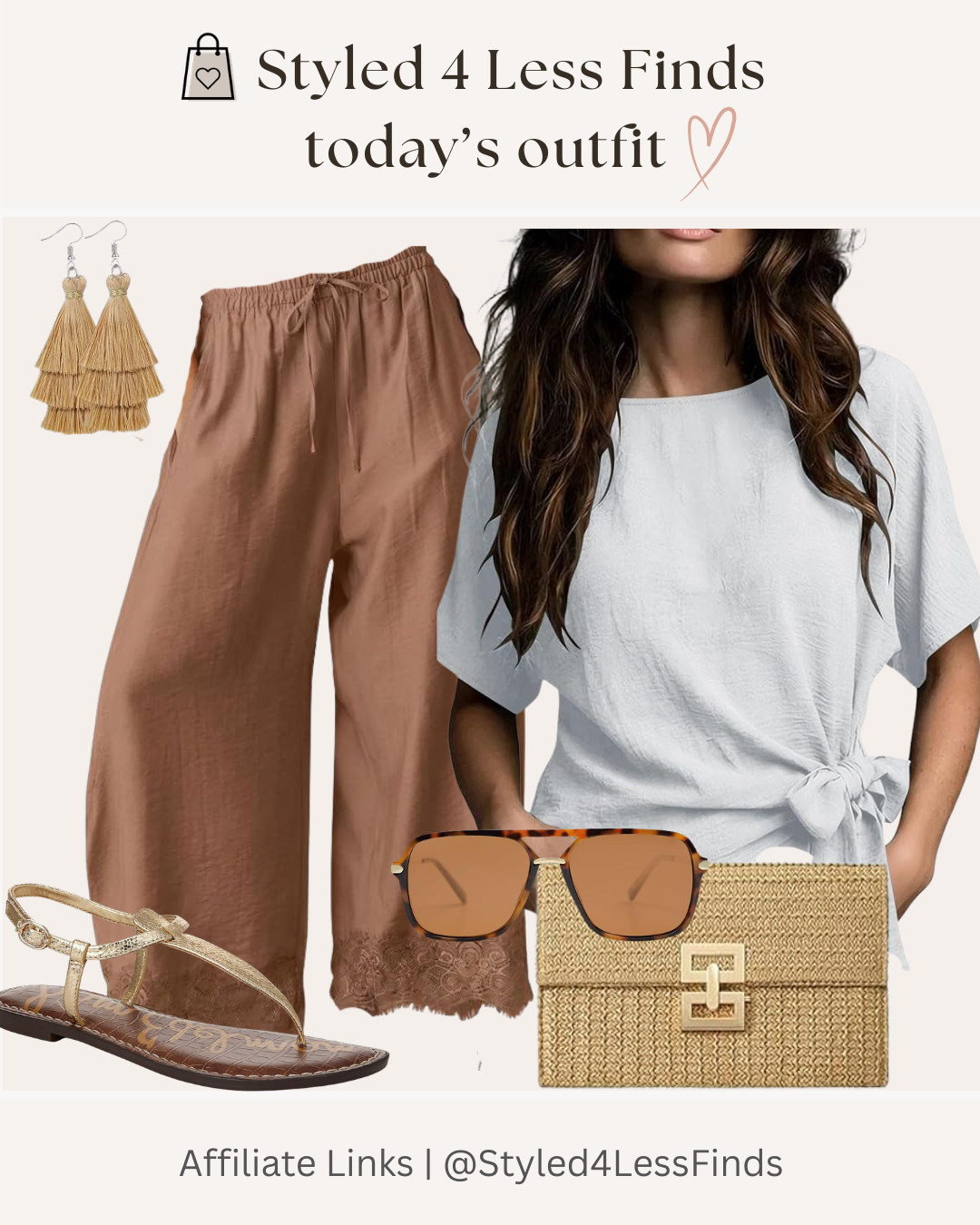 ✨ Effortless neutrals for an elevated everyday look! 🤍🤎

Soft textures, warm earthy tones, and timeless accessories make this outfit one you'll reach for again and again. The flowy pants keep you cool and comfortable, while the knotted blouse creates a flattering silhouette that's easy to dress up or down.

✨ Style Tip:
Mix warm camel tones with crisp white for a fresh, polished look. Finish with woven accessories and gold details to add texture without overwhelming the outfit. 

 #LTKcanada #LTKsummer #LTKover50style