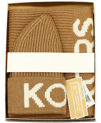 MICHAEL Michael Kors Fisherman's Rib Beanie and Scarf Boxed Gift Set  - Macy's | Macy's