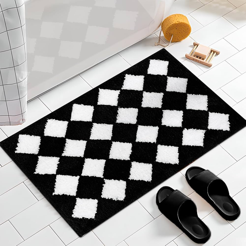 Bath Mat Non-Slip Super Absorbent Bathroom Rugs Buffalo Plaid Thick Washable Mat for Shower, Tub,... | Amazon (US)