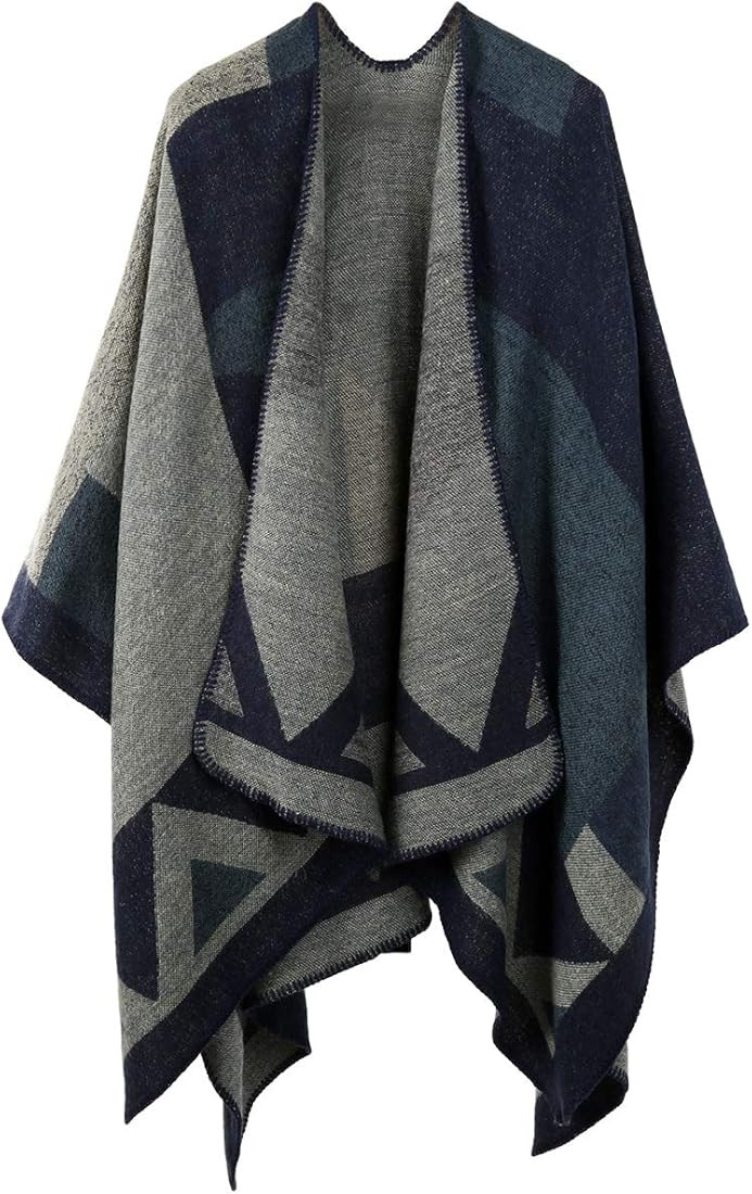 OOPOR Winter Warm Shawl Wraps Cape - Women Fall Knit Wool Plaid Ponchos Blanket Sweater Fleece Sc... | Amazon (US)