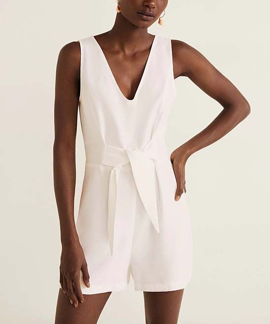 MANGO Women's Rompers OFFWHITE - Off-White Bowie V-Neck Romper - Women | Zulily