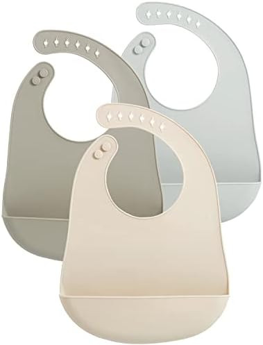 PandaEar 3 Pack Waterproof Silicone Baby Bibs| Super Thin Light Weight Feeding Bib with Food Catc... | Amazon (US)