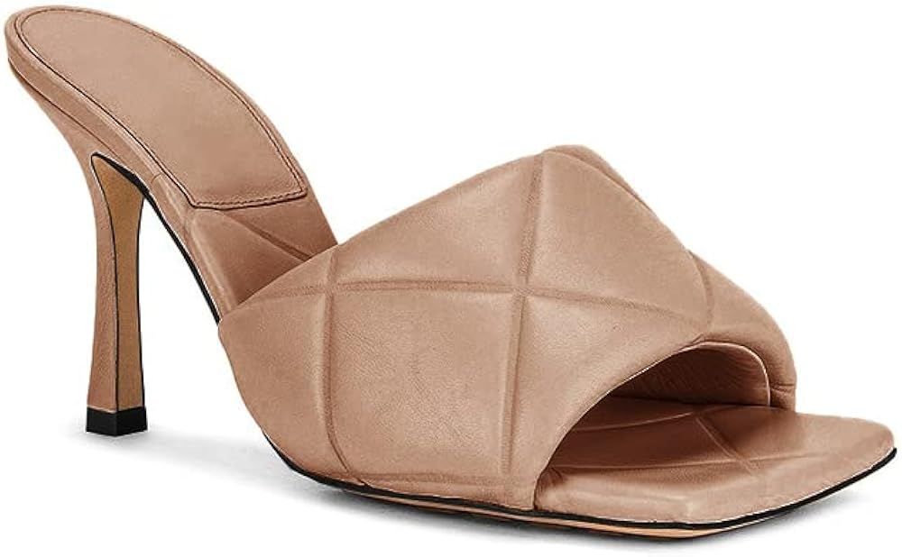 Ricristy Womens Square Toe Heels Slip On Backless Stiletto Heeled Sandals Slide Mules | Amazon (US)