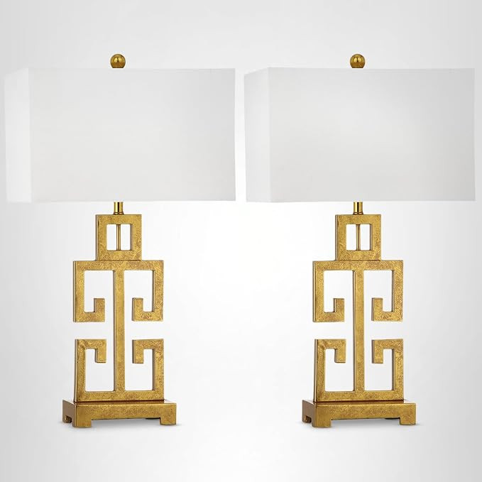 SAFAVIEH Lighting Collection – Greek Key Table Lamp Set of 2 – Antique Gold Metal Base with W... | Amazon (US)