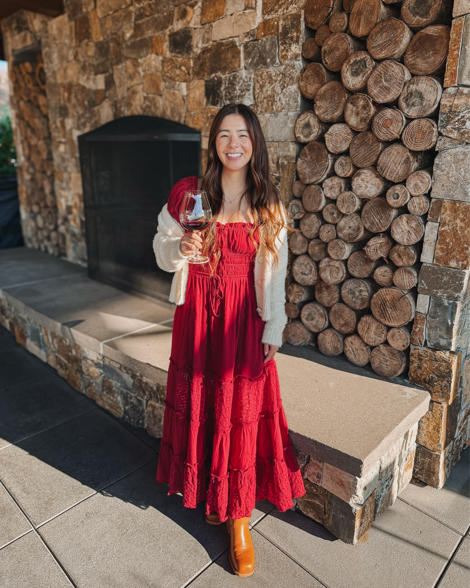 Love this dress and the red is great for Fall! Wearing a size XS and I’m 5’3” but also have heeled boots on