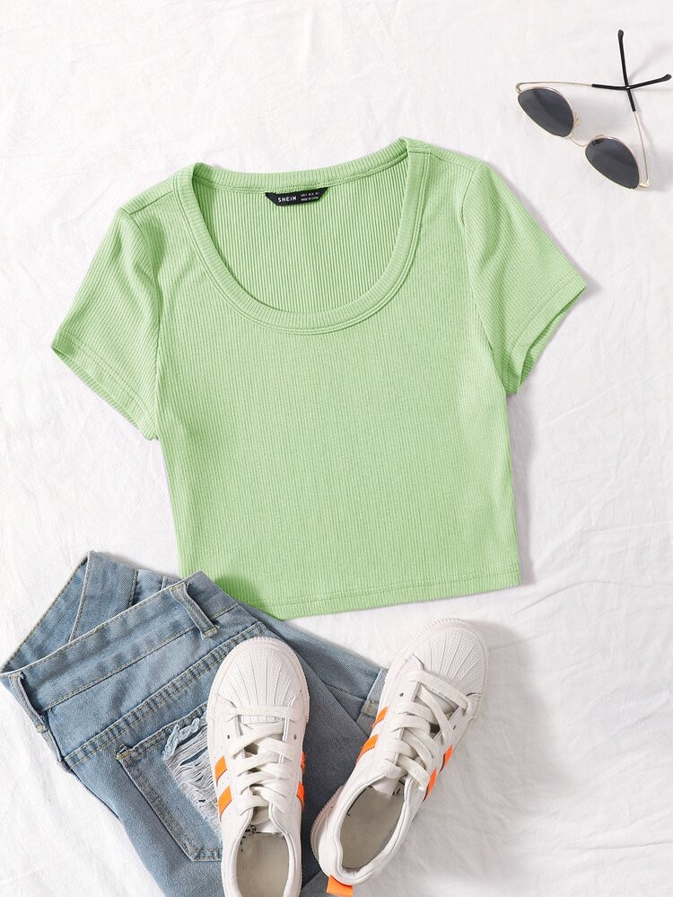 SHEIN Rib-knit Solid Tee | SHEIN