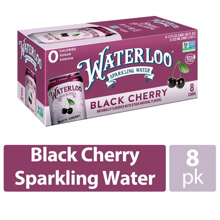 Waterloo Sparkling Water, Black Cherry, 12 fl oz, 8 Pack Cans | Walmart (US)