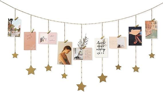 Mkono Hanging Photo Display Wood Stars Garland with Chains Picture Frame Collage with 25 Wood Cli... | Amazon (US)