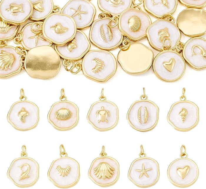 20Pcs Sea Animal Charms Gold Plated Flat Round Enamel Alloy Pendants Ocean Summer Beach Craft Charms 16-18mm for DIY Bracelet Necklace Earring Jewelry Making | Amazon (US)