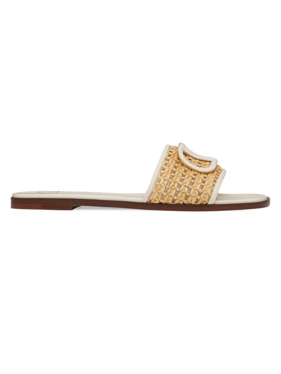 VLogo Signature Woven Raffia Slide Sandals 80MM | Saks Fifth Avenue