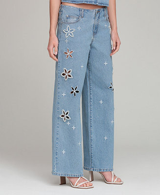 Avec Les Filles Women's Mid-Rise Floral Cutout Jeans - Macy's | Macy's