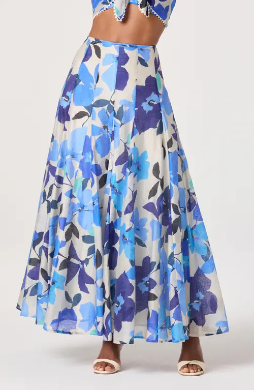 ASTR the Label Kaley Floral Paneled Maxi Skirt in Blue Floral at Nordstrom, Size Medium | Nordstrom