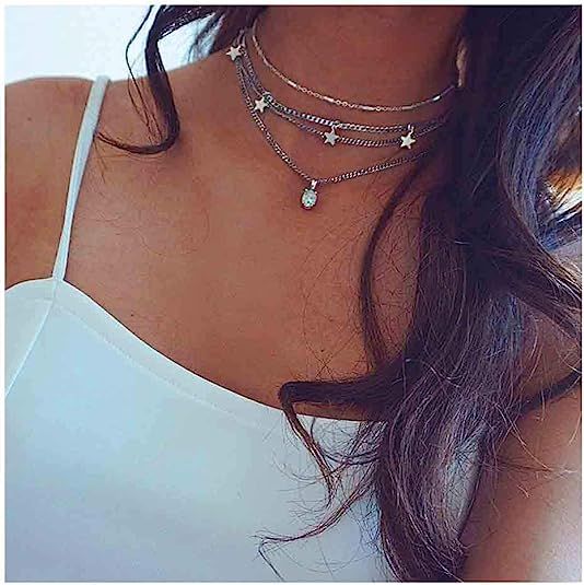 Edary Boho Layered Necklace Star Crystal Choker Necklaces Chain Pendant Jewelry Accessories for W... | Amazon (US)