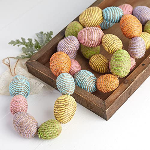 Twine Wrapped Spring Easter Egg Garland – Springtime Assorted Pastel Easter Egg Home Decor for Table Arrangements, Fireplace Mantel, and Seasonal Centerpiece Decorations (60" Long) | Amazon (US)